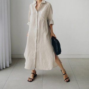 Organic Cotton Linen Shirt Dress for women Summer Lightweight linen maxi